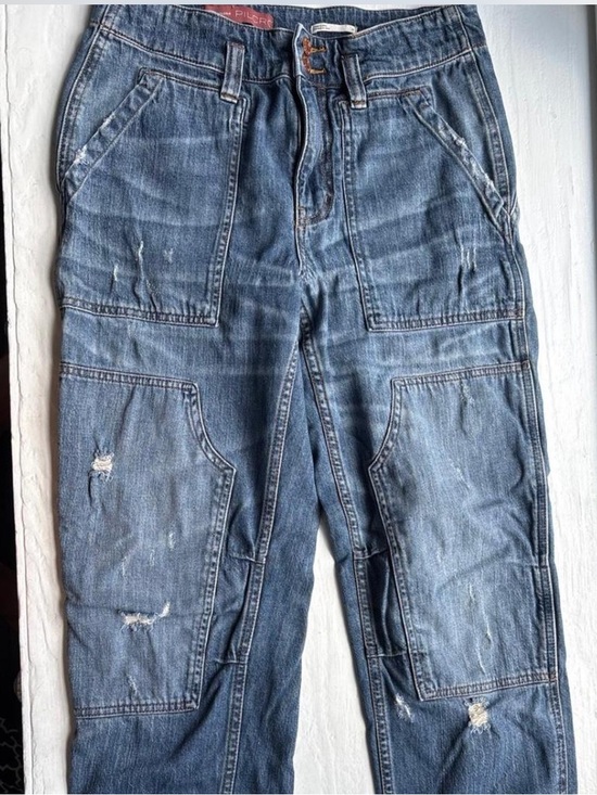 Pilcro Denim - Anthropologie Pilcro Distressed Double Knee Patchwork Utility Jeans 27 EUC